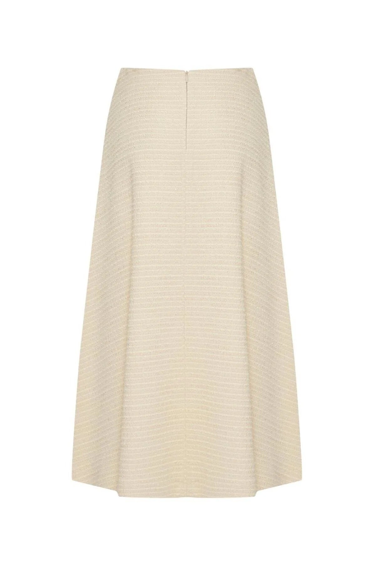 Ekru Renk Dokulu Kumaş Diz Altı Kloş Etek