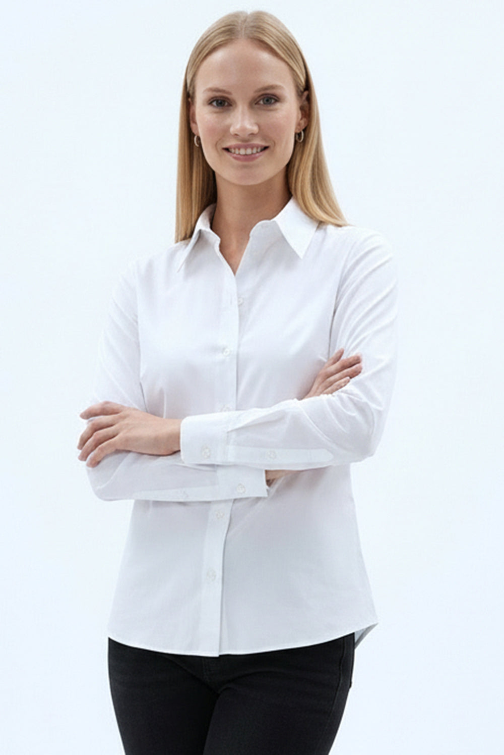 Uzun Kollu Düğmeli Dokuma Kemik Gömlek