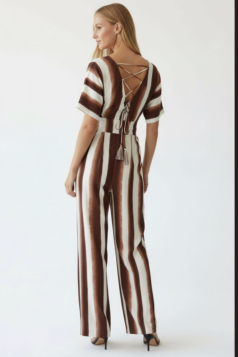 Bağlama Detaylı Çizgili Tulum