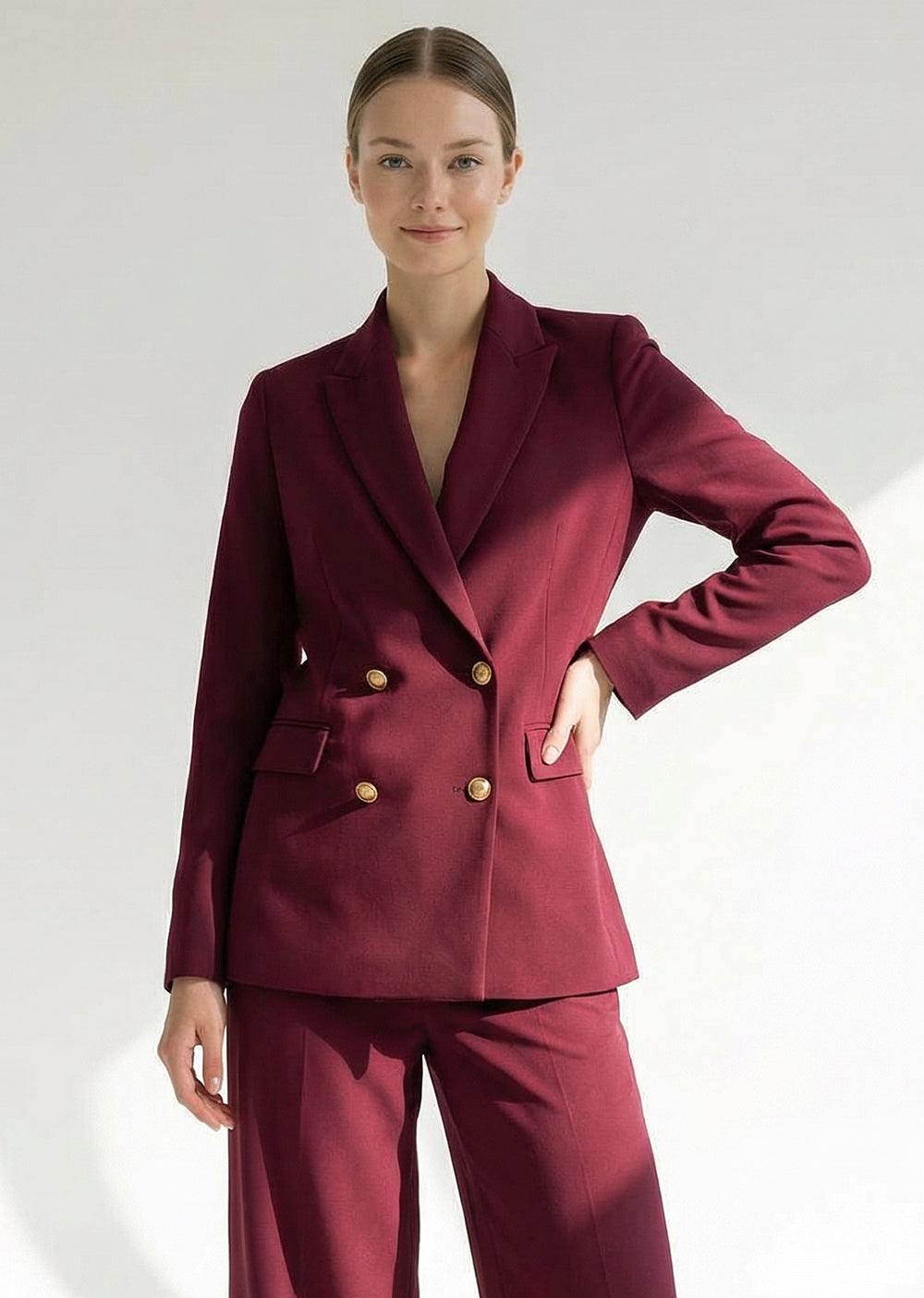 Gold Düğme Detaylı Kruvaze Dokuma Blazer Ceket