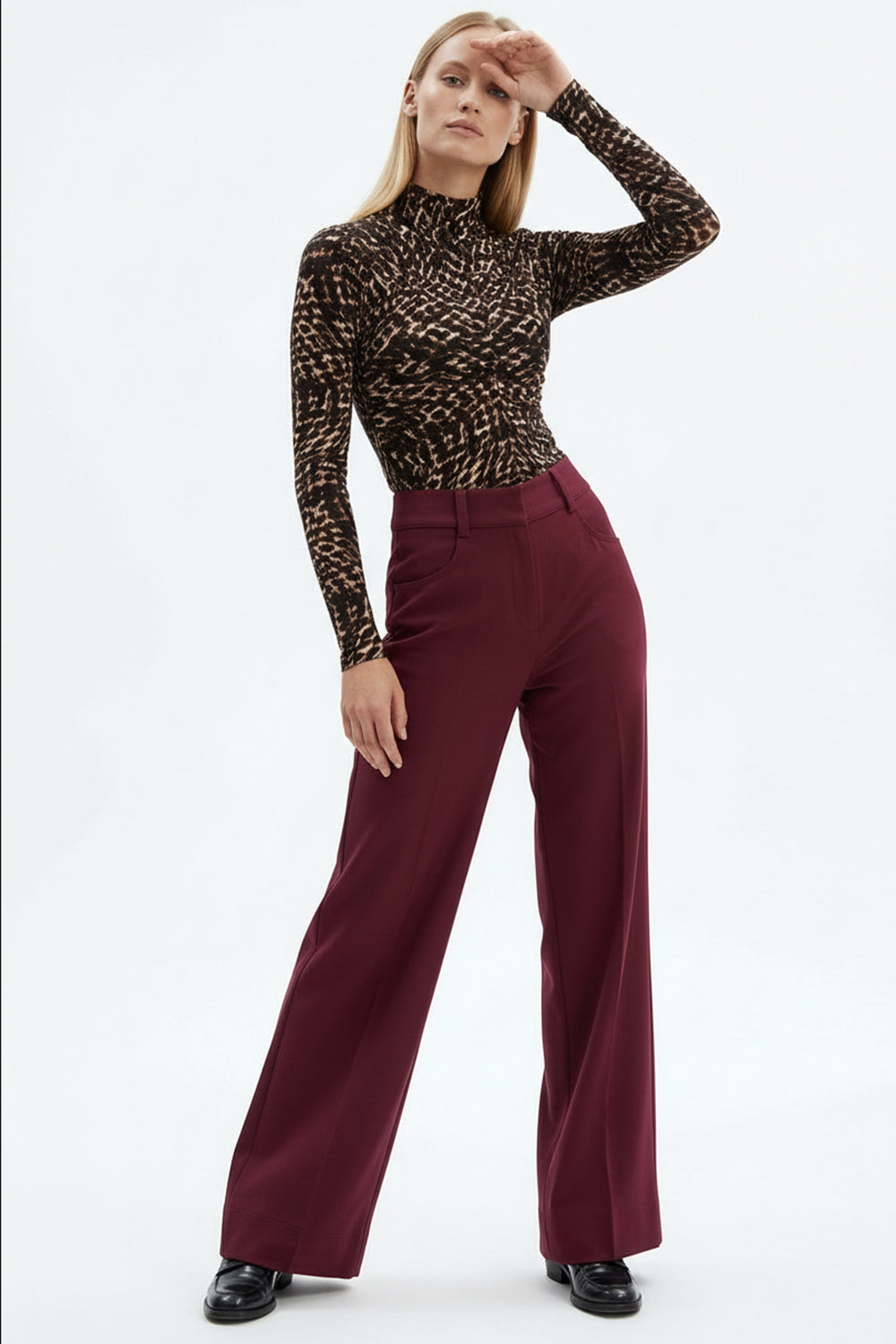 Geniş Paça Yüksek Bel Cepli Dokuma Pantolon