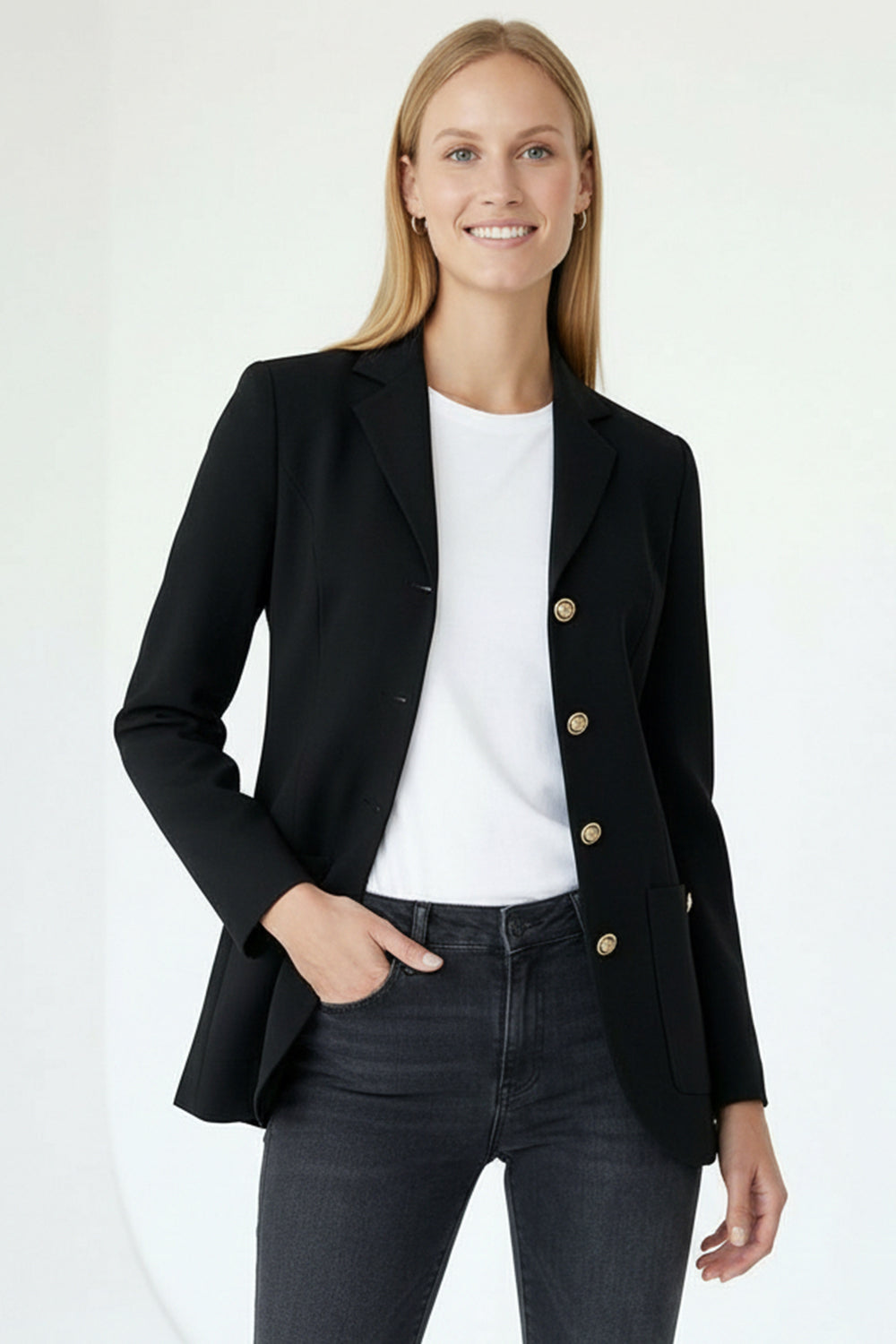 Gold Düğmeli Uzun Kollu Regular Dokuma Blazer Ceket