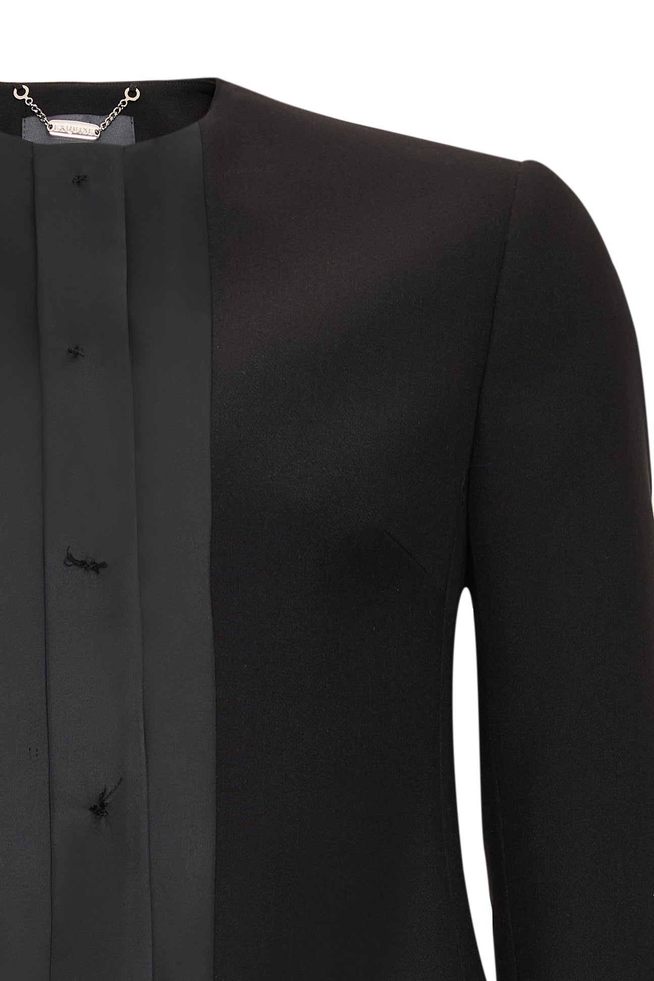 Cepli Bisiklet Yaka Uzun Kollu Taşlı Düğmeli Regular Siyah Ceket