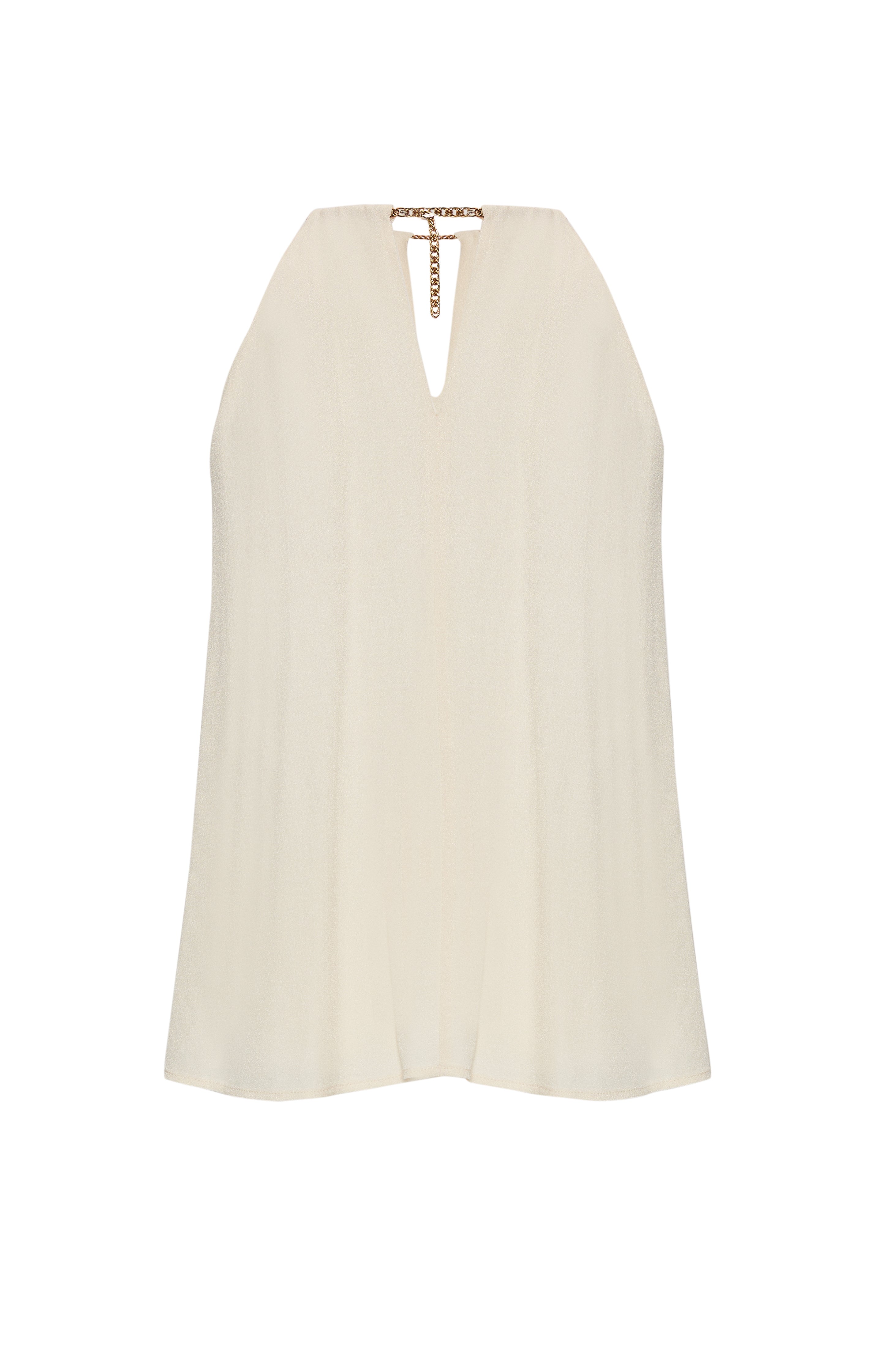 Zincir Detaylı Halter Yaka Regular Krem Bluz