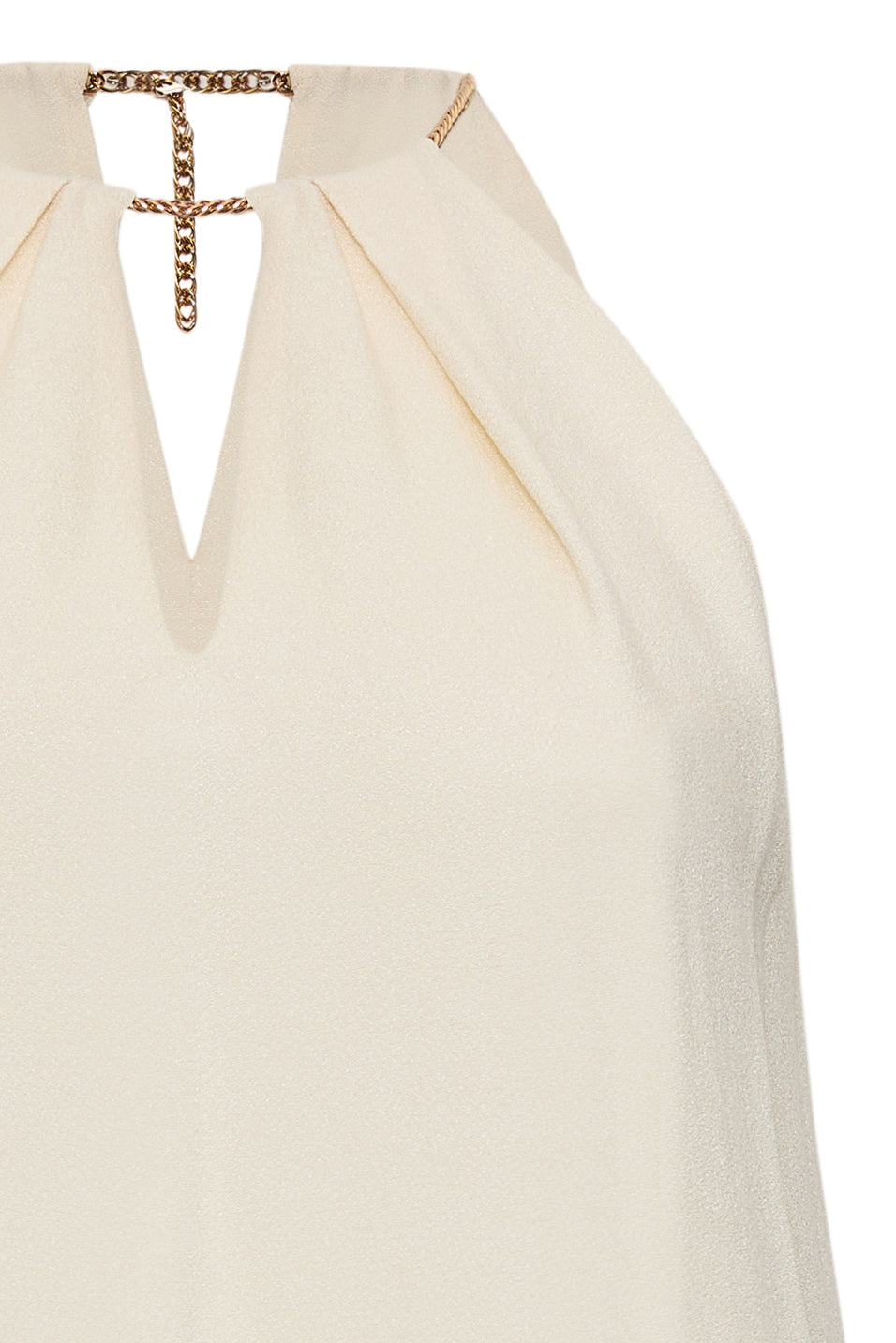 Zincir Detaylı Halter Yaka Regular Krem Bluz