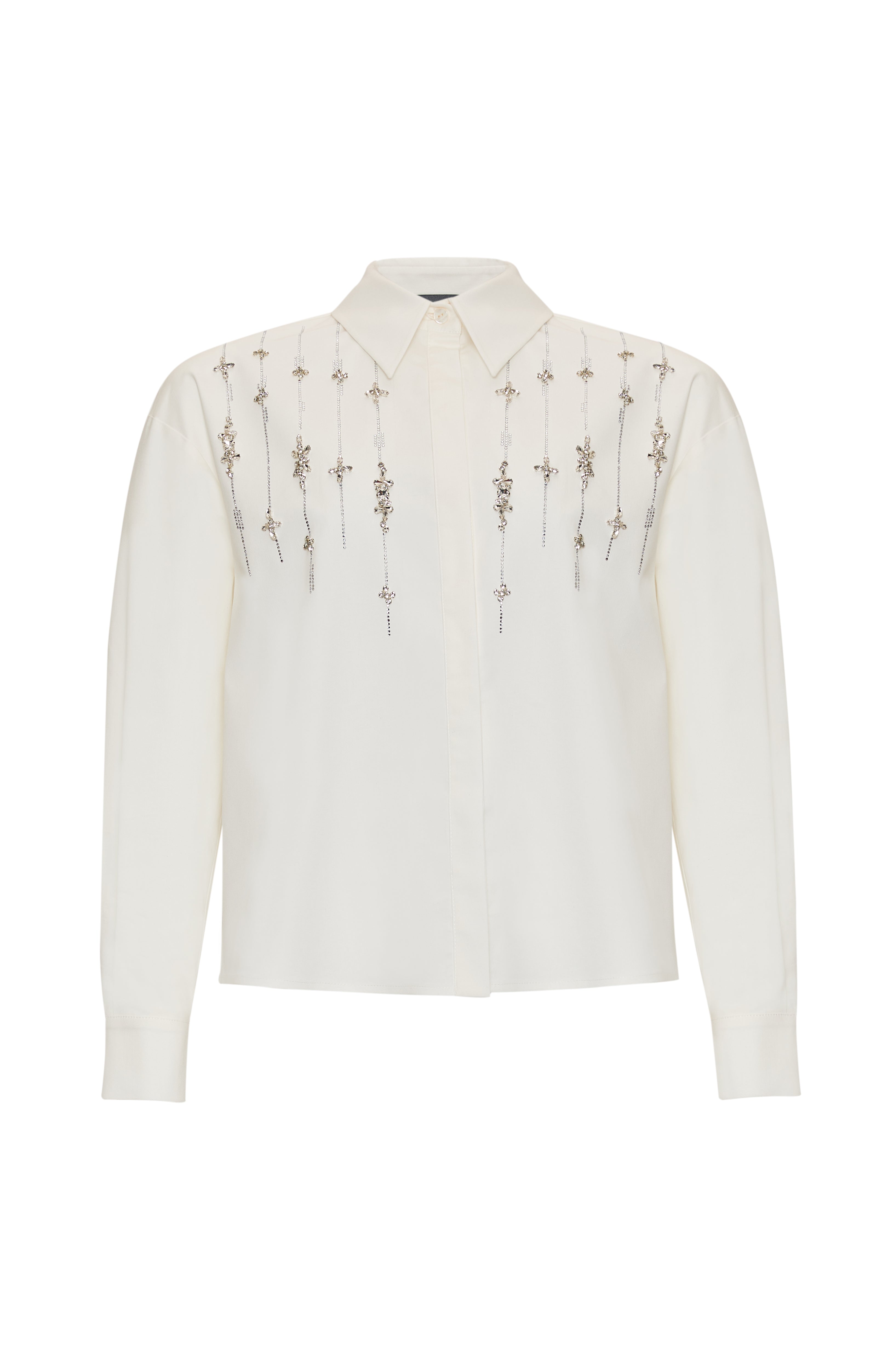 Taşlı Uzun Kollu Regular Kemik Gömlek