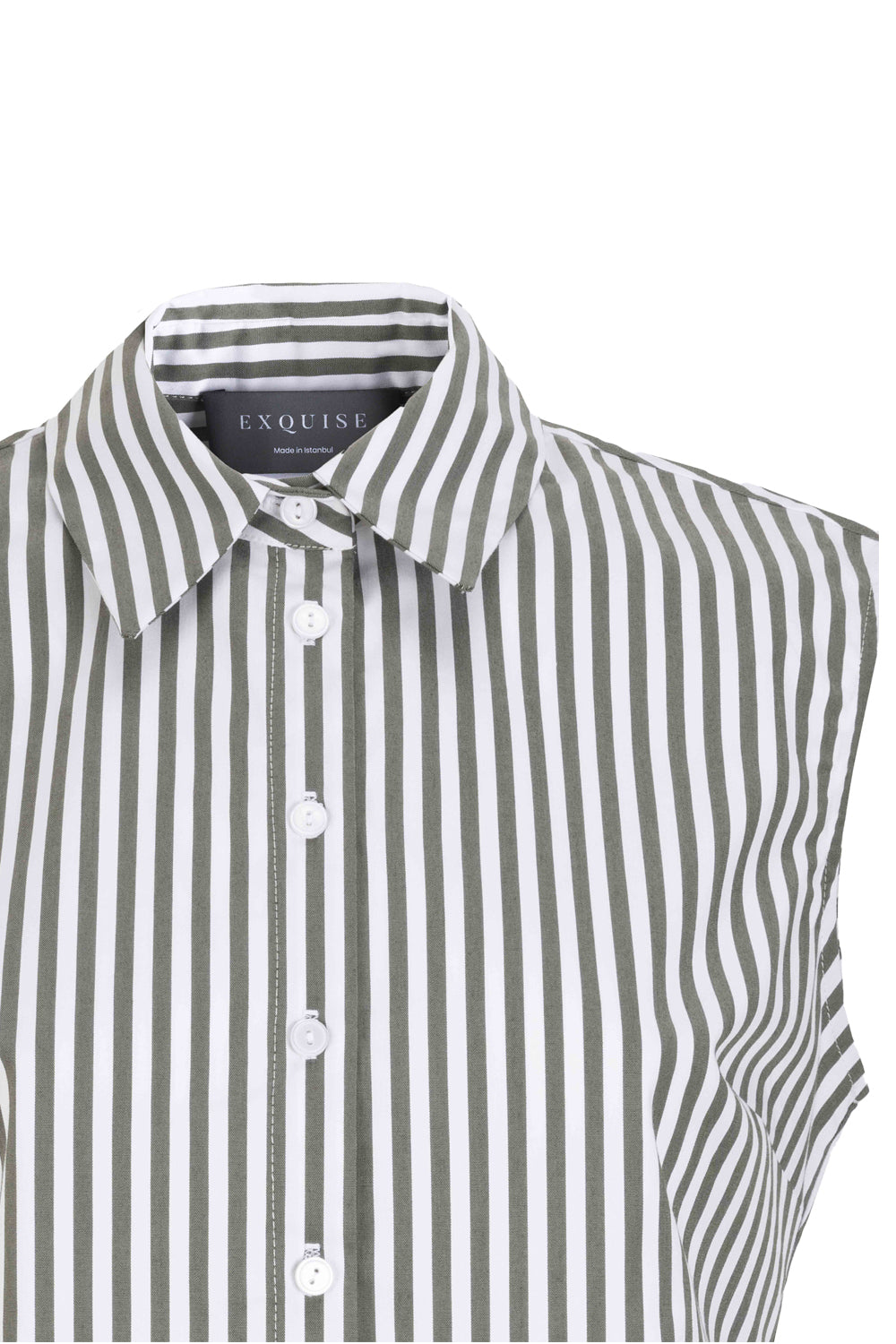 Şerit Desenli Regular Pamuklu Kolsuz Gömlek