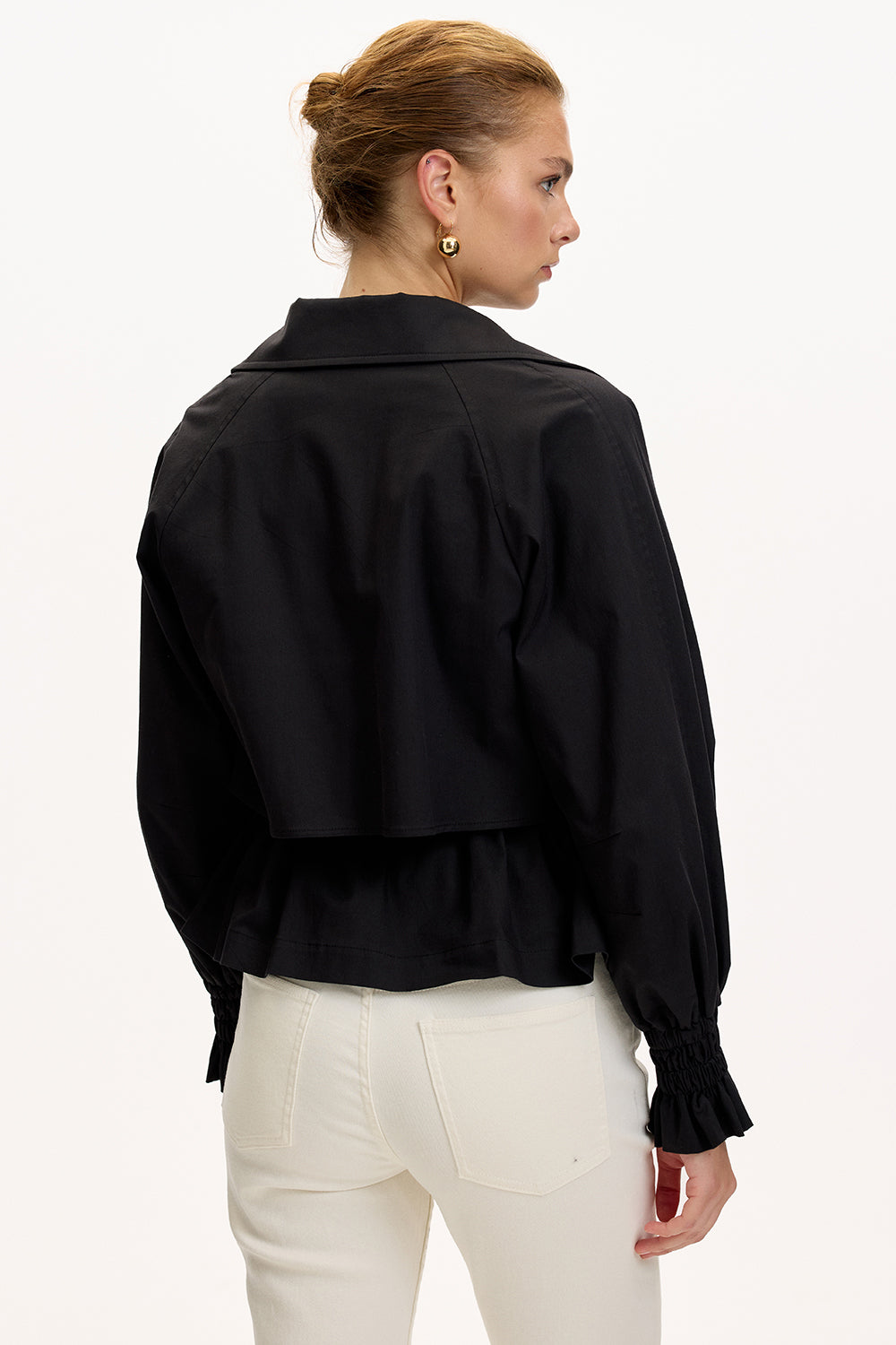 Gömlek Yaka Reglan Kol Regular Astarlı Pamuklu Siyah Trençkot