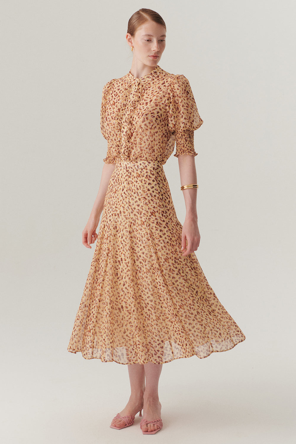 Bele Oturan Etekleri Kloş Desenli Midi Boy Şifon Etek