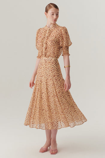 Bele Oturan Etekleri Kloş Desenli Midi Boy Şifon Etek