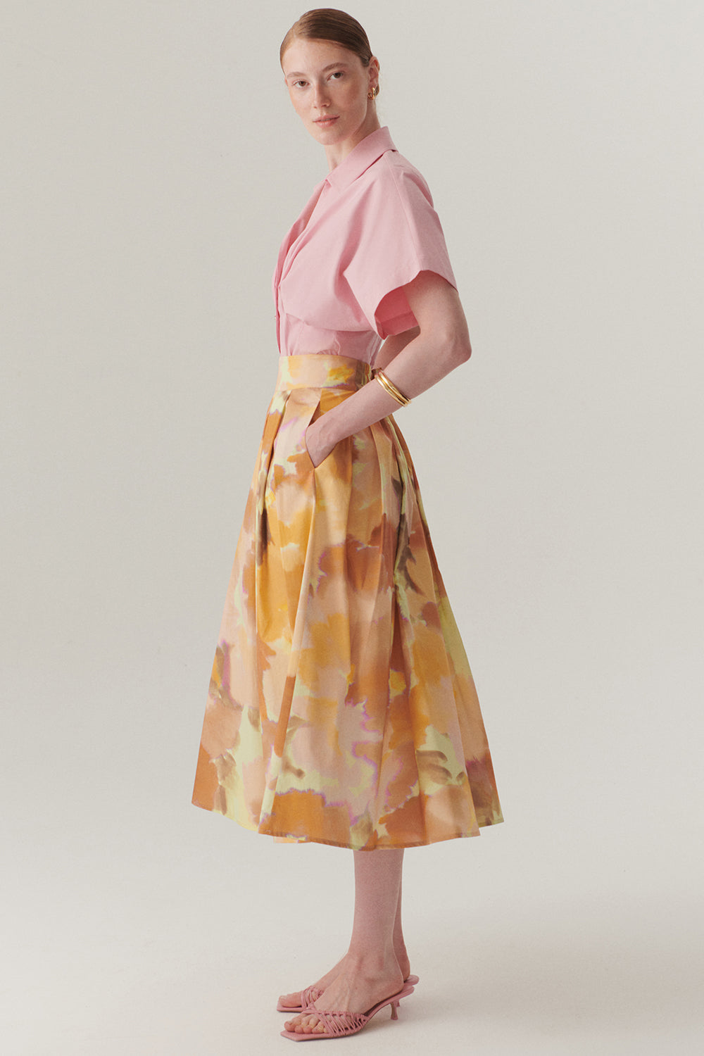 Cepli Pamuklu Bol Kesim Soyut Desen Midi Etek