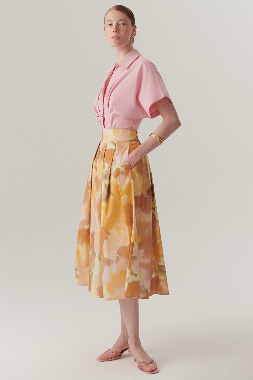 Cepli Pamuklu Bol Kesim Soyut Desen Midi Etek