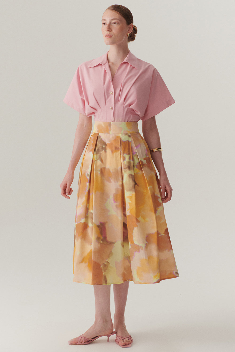 Cepli Pamuklu Bol Kesim Soyut Desen Midi Etek