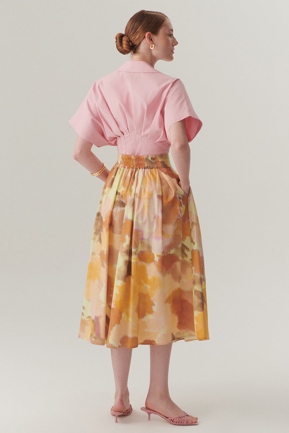 Cepli Pamuklu Bol Kesim Soyut Desen Midi Etek