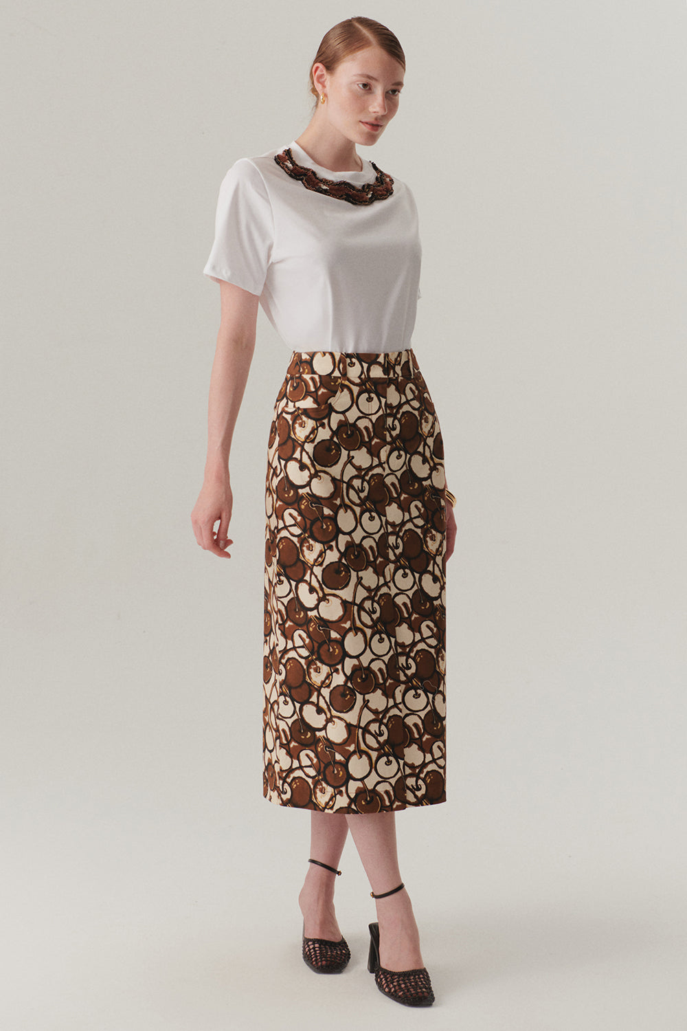 Cepli Midi Boy Desenli Dar Kesim Etek