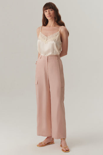 Yüksek Bel Modal Kumaş Pudra Kargo Pantolon