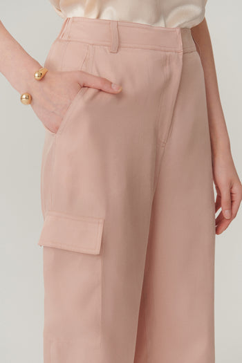Yüksek Bel Modal Kumaş Pudra Kargo Pantolon