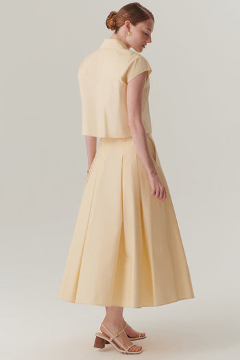 Açık Sarı Pileli Pamuklu Midi Boy Etek