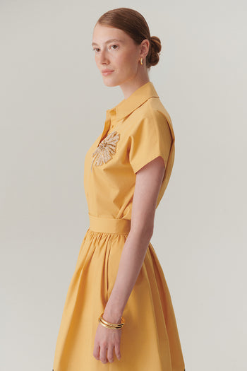 Gömlek Yaka Kısa Kollu Taş İşlemeli Pamuklu Regular Fit Camel Gömlek