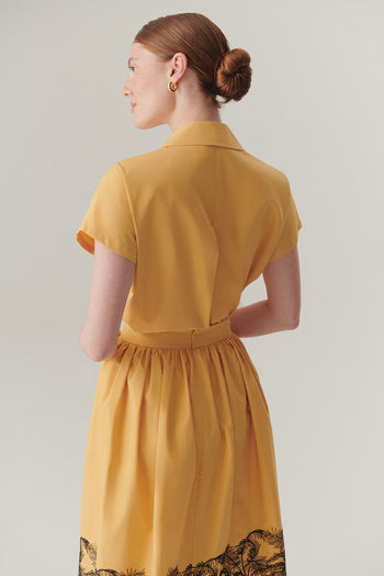 Gömlek Yaka Kısa Kollu Taş İşlemeli Pamuklu Regular Fit Camel Gömlek