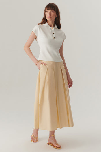 Ekru Düğme Detaylı Polo Yaka Regular Örme Tişört