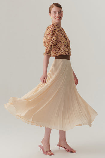 Beli Lastikli Düz Kesim Pileli Midi Boy Etek