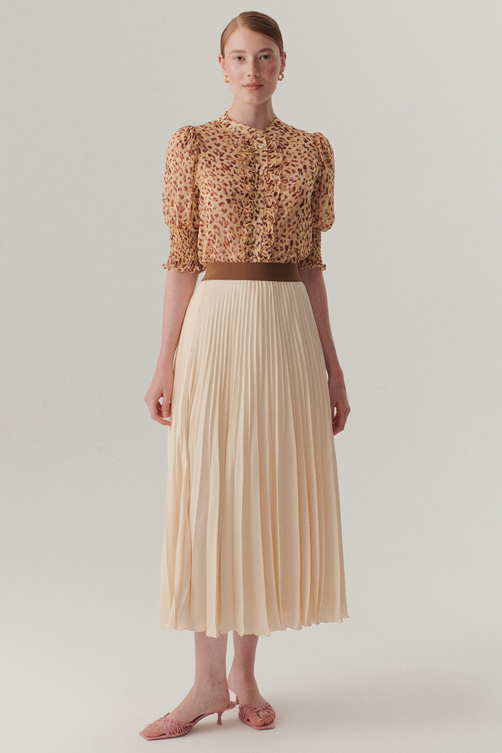 Beli Lastikli Düz Kesim Pileli Midi Boy Etek