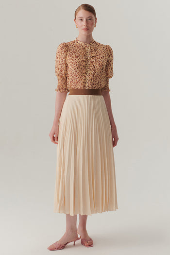 Beli Lastikli Düz Kesim Pileli Midi Boy Etek