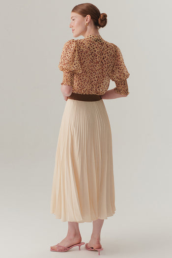 Beli Lastikli Düz Kesim Pileli Midi Boy Etek