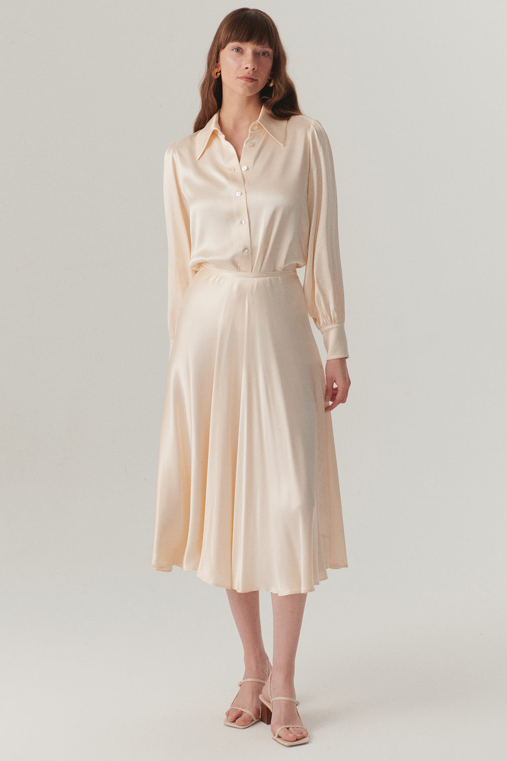 Parlak Kumaş Saten Kiloş Midi Boy Etek