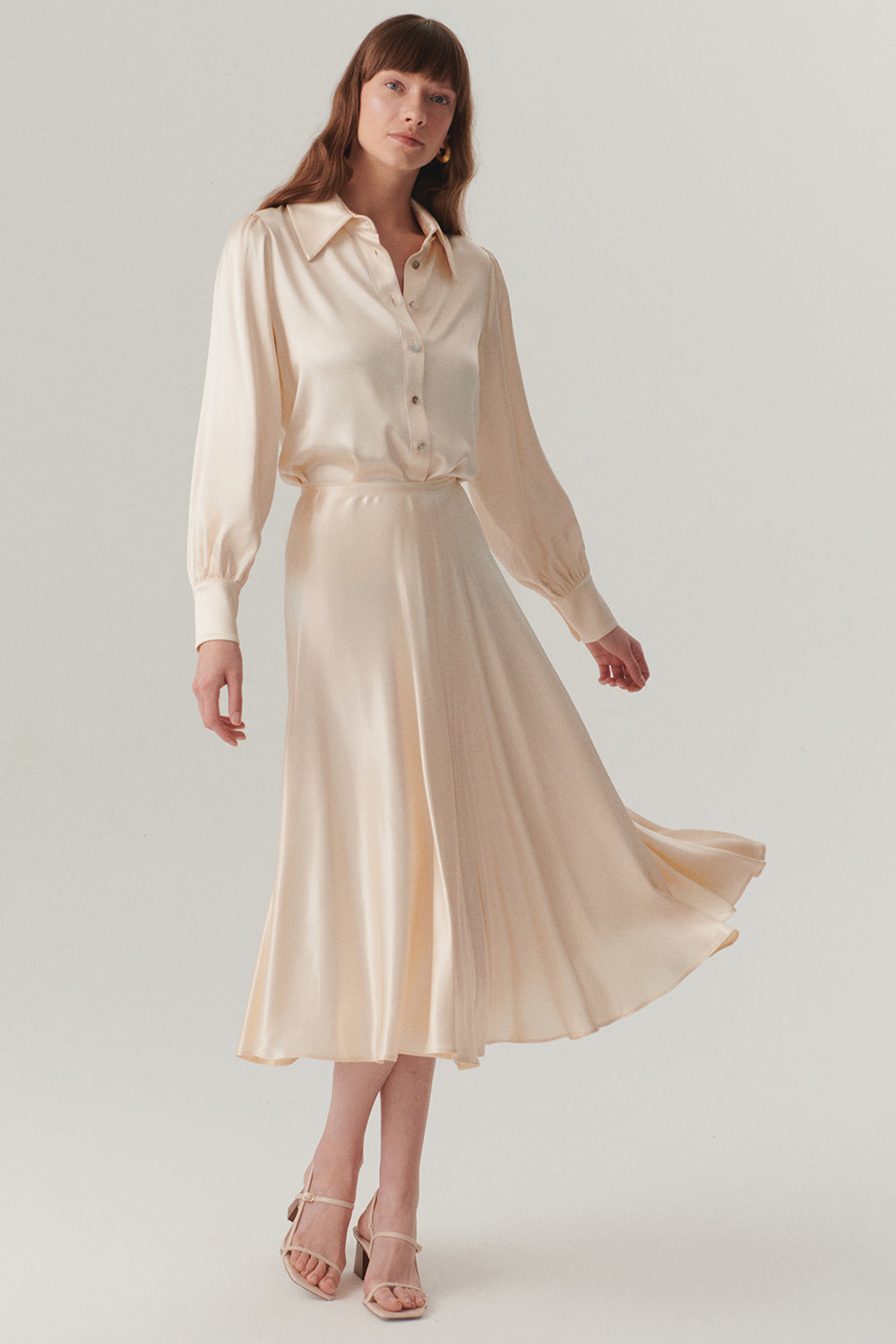 Parlak Kumaş Saten Kiloş Midi Boy Etek