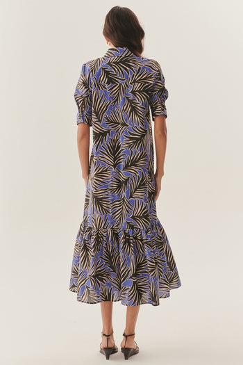 Yaprak Desenli Pamuklu Regular Midi Gömlek Elbise