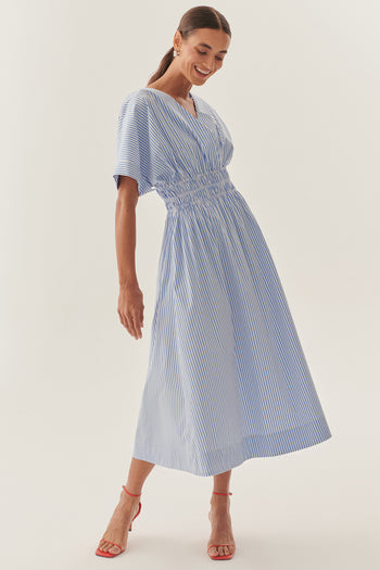 Beli Büzgülü V Yaka Yarasa Kol Midi Elbise