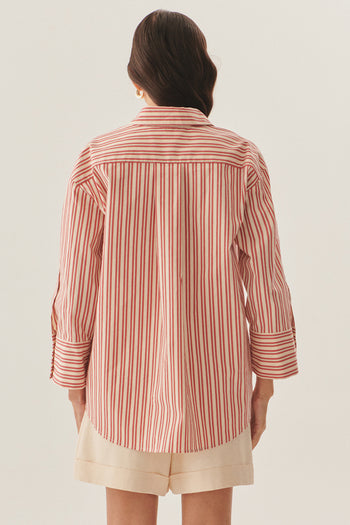 İşleme Detaylı Kırmızı Çizgili Regular Gömlek