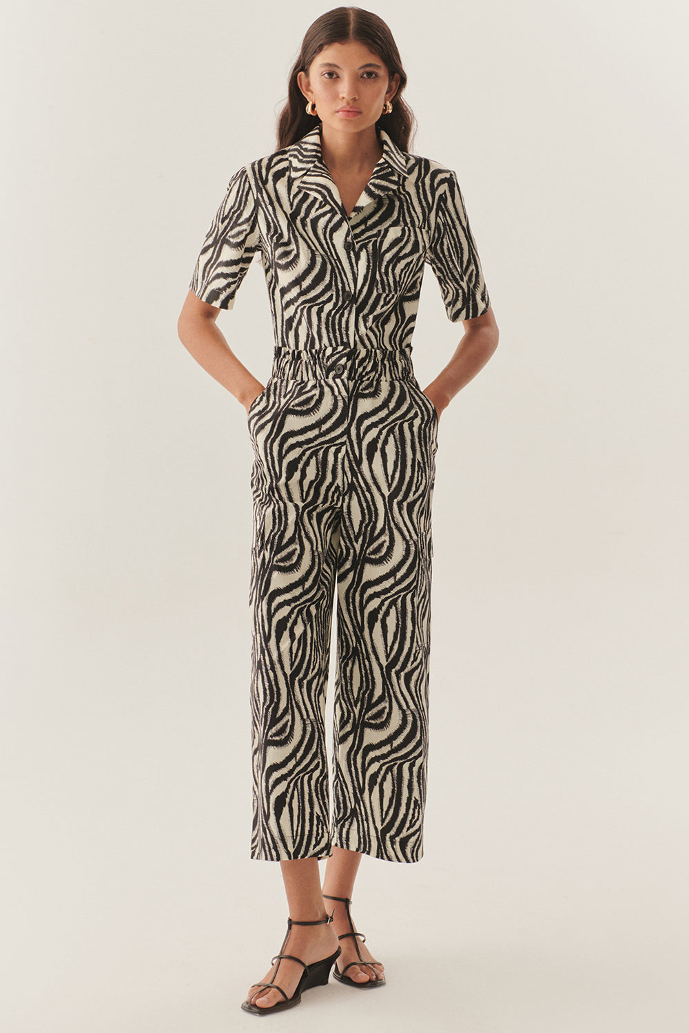 Beli Lastikli Zebra Desenli Regular Pamuklu Pantolon