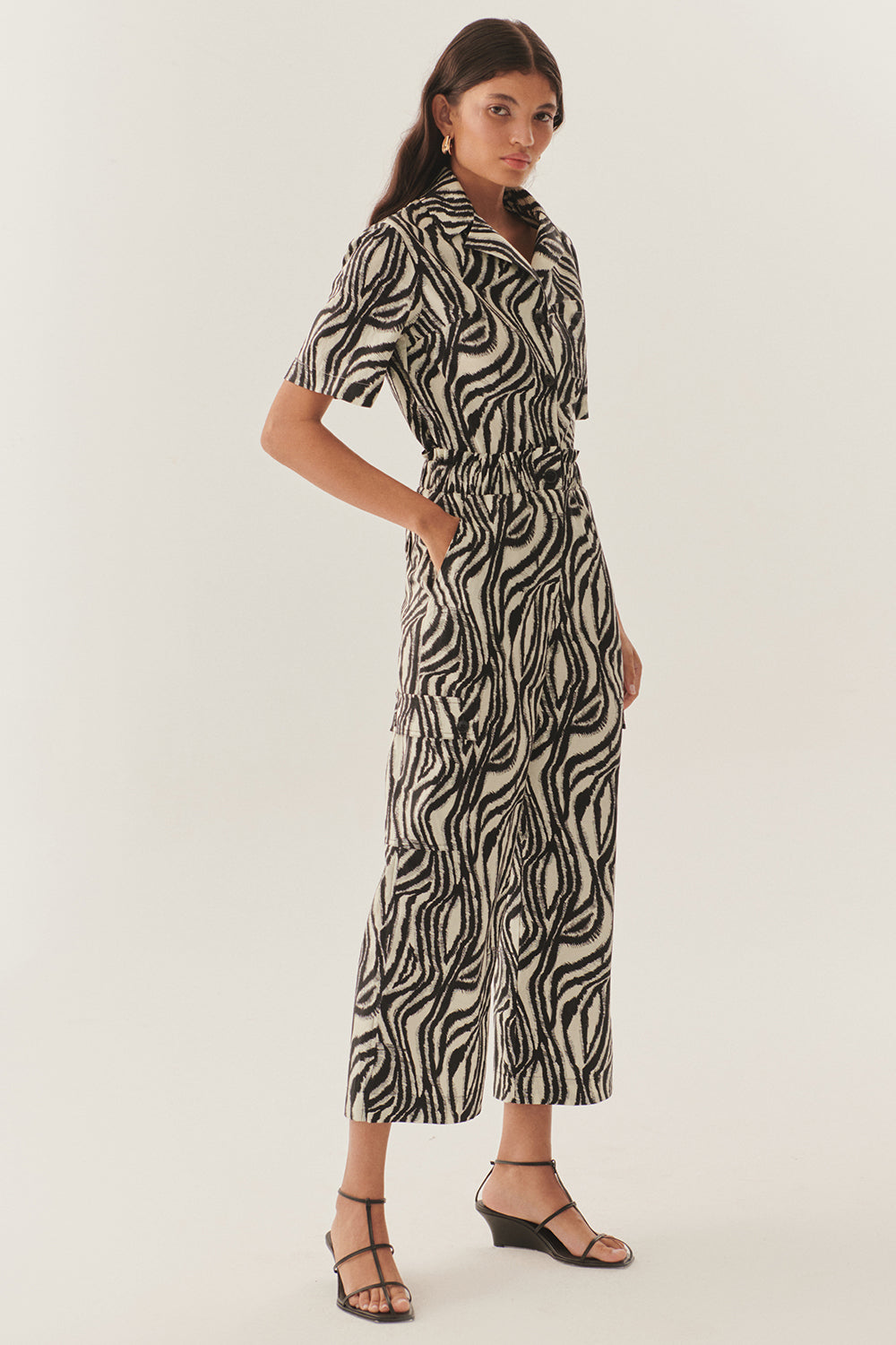 Beli Lastikli Zebra Desenli Regular Pamuklu Pantolon