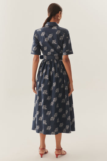 Kemer Detaylı Desenli Pamuklu Regular Midi Elbise