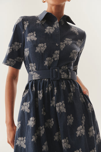 Kemer Detaylı Desenli Pamuklu Regular Midi Elbise