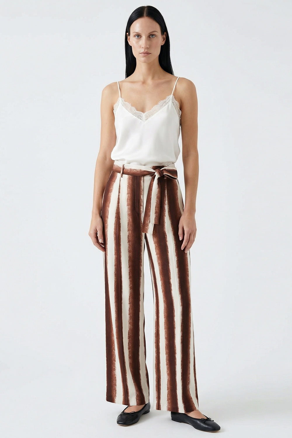 Çizgili Desenli Bol Paça Regular Pantolon