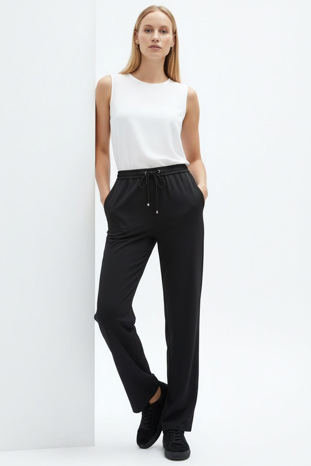 Lastikli Bel Bağcıklı Regular Pantolon