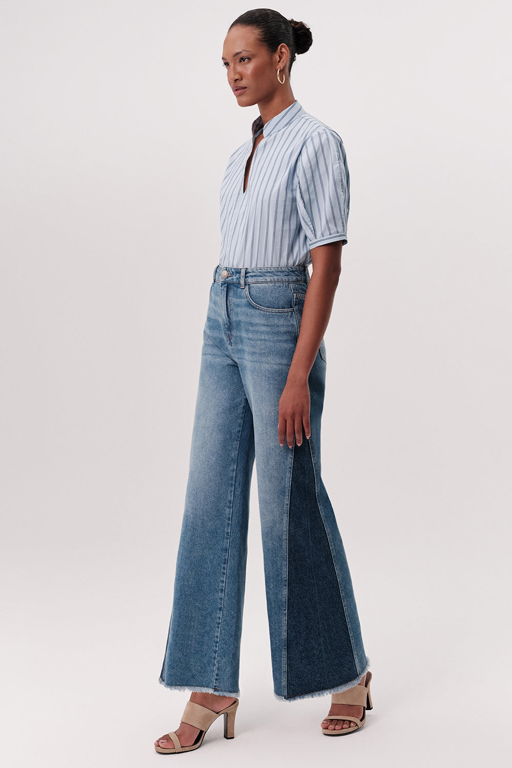 Yüksek Bel Geniş Paça Regular Denim Mavi Pantolon