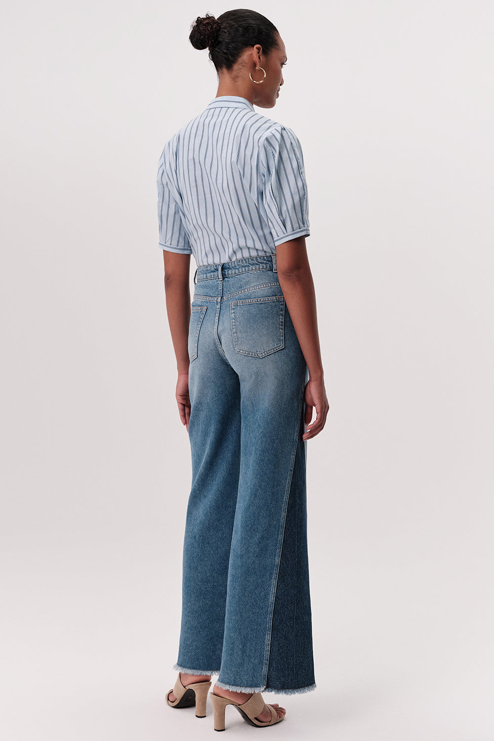 Yüksek Bel Geniş Paça Regular Denim Mavi Pantolon