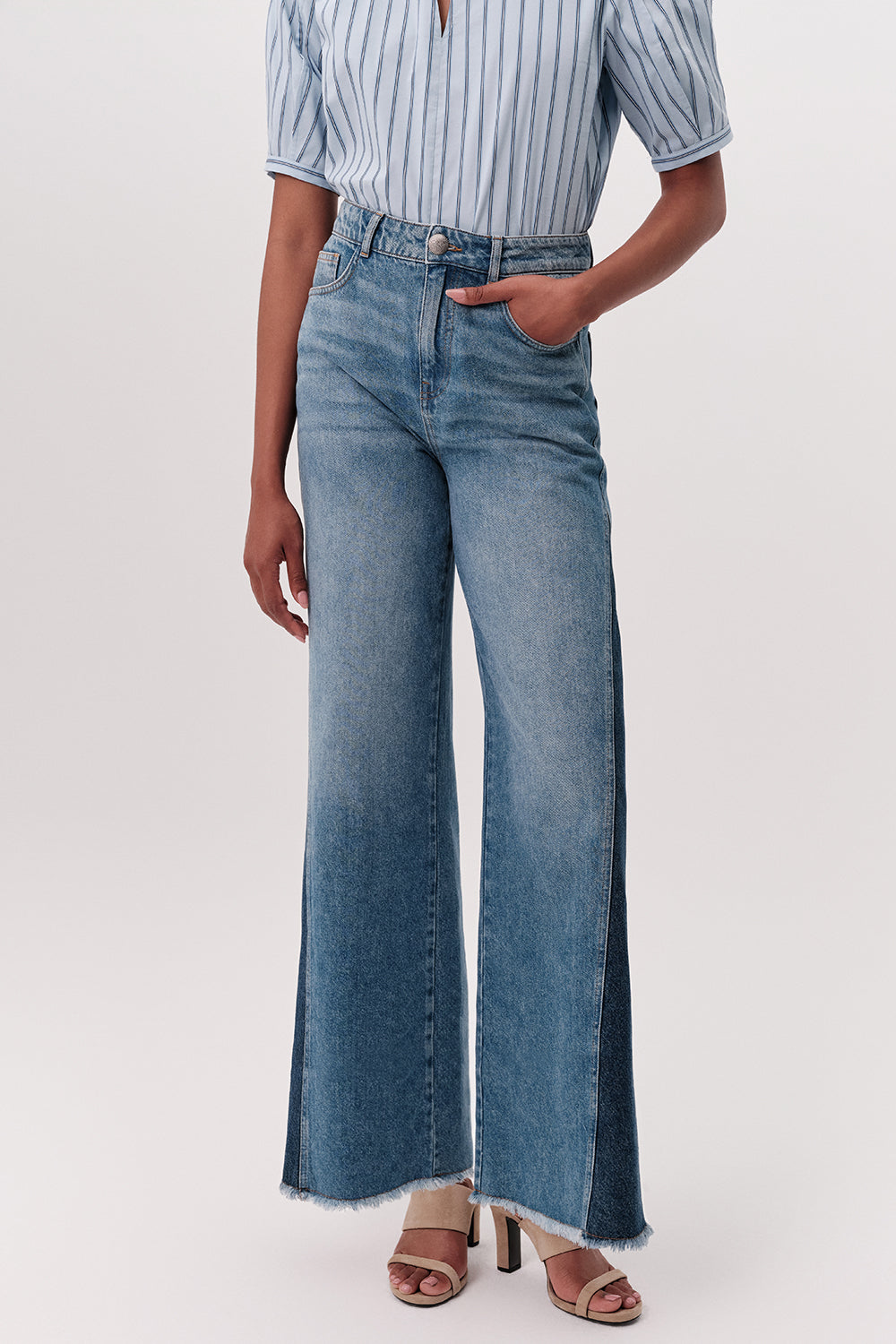 Yüksek Bel Geniş Paça Regular Denim Mavi Pantolon