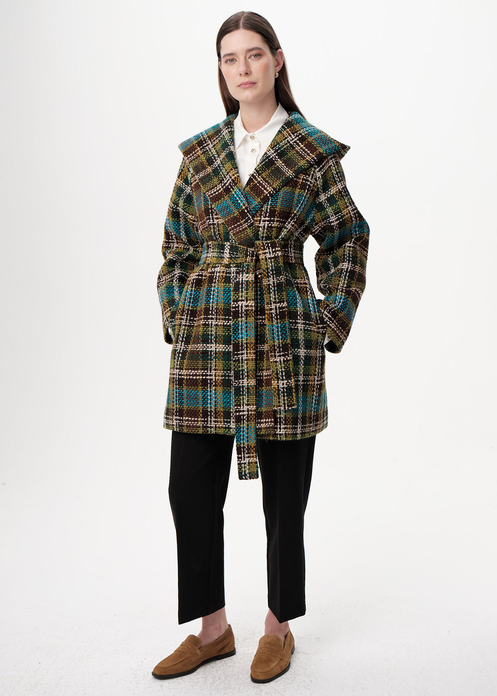 Kapüşonlu Belden Kuşaklı Cepli Regular Dokuma Kaban