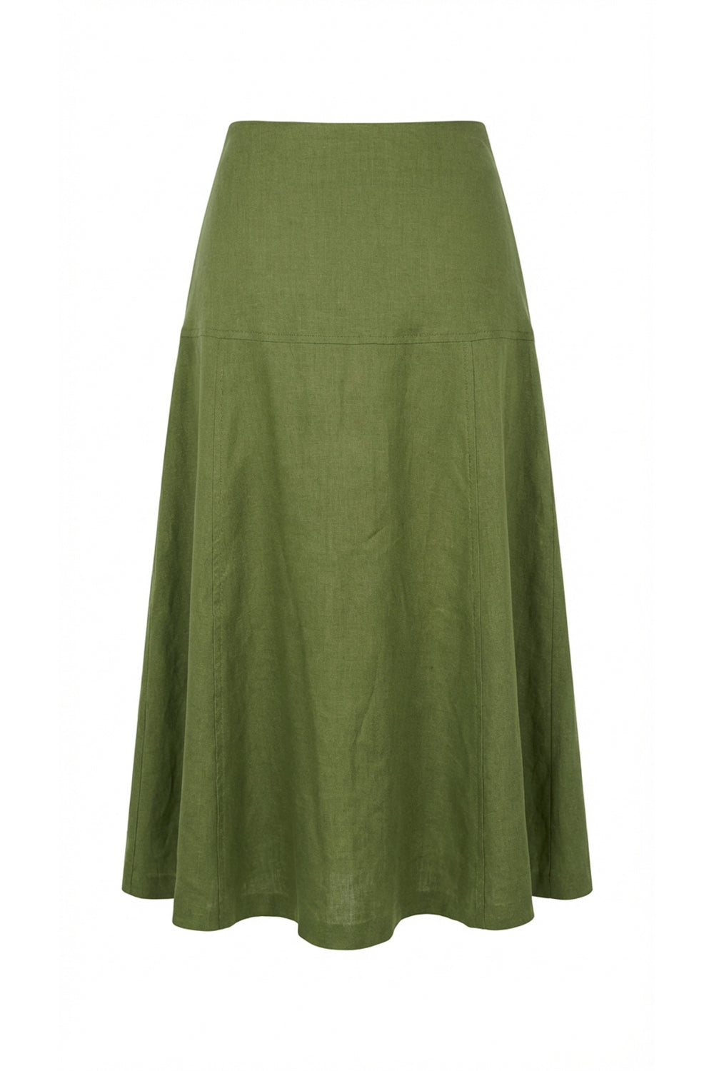 Yırtmaçlı Tokalı Fermuarlı Regular Midi Keten Haki Etek