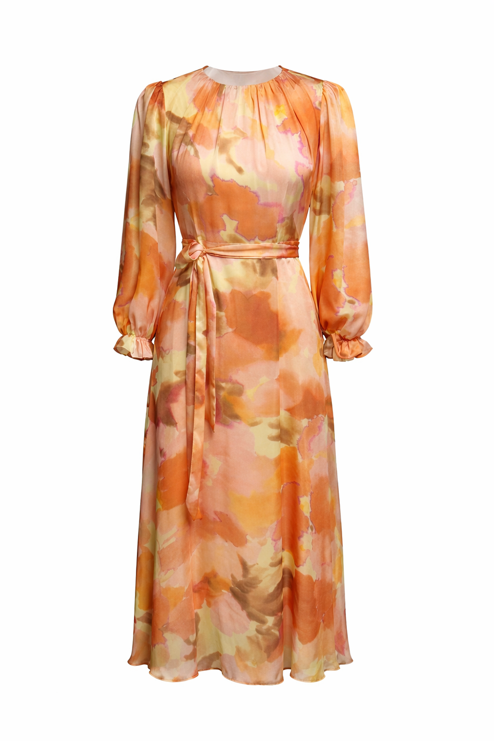 Bisiklet Yaka Uzun Kol Bol Kesim Desenli Elbise