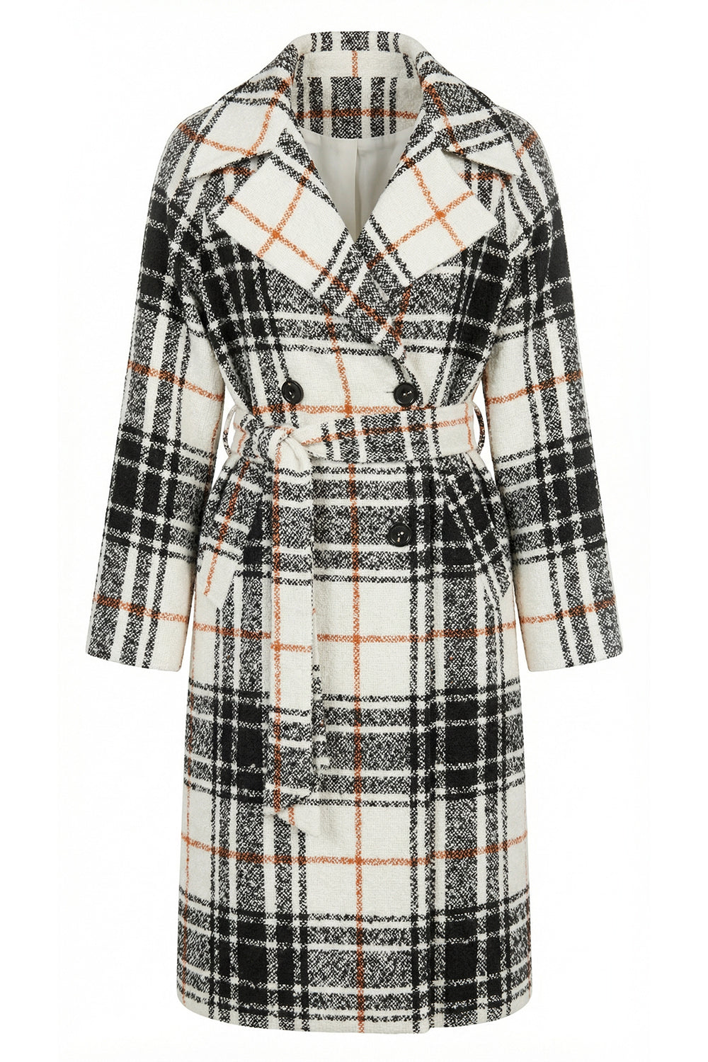 Kuşaklı Kruvaze Cepli Midi Regular Dokuma Kaban