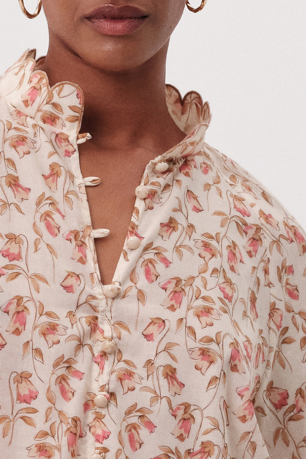 Dik Yaka Nakışlı Düğmeli Desenli Regular Çok Renkli Gömlek