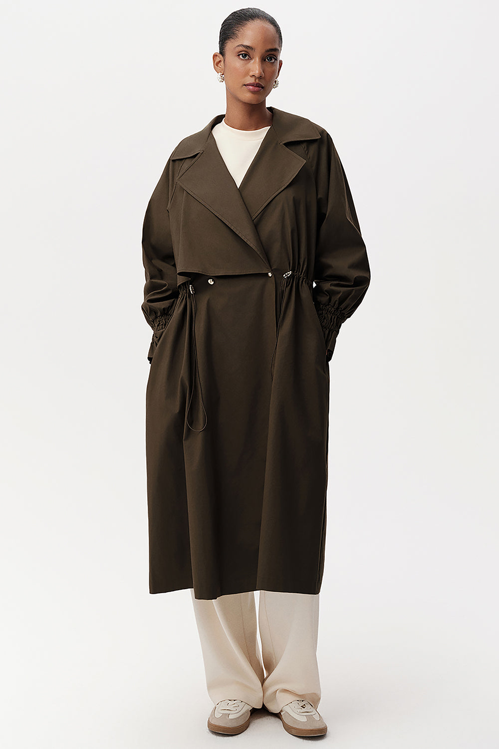 Uzun Kollu Kuşak Detaylı Midi Regular Trençkot