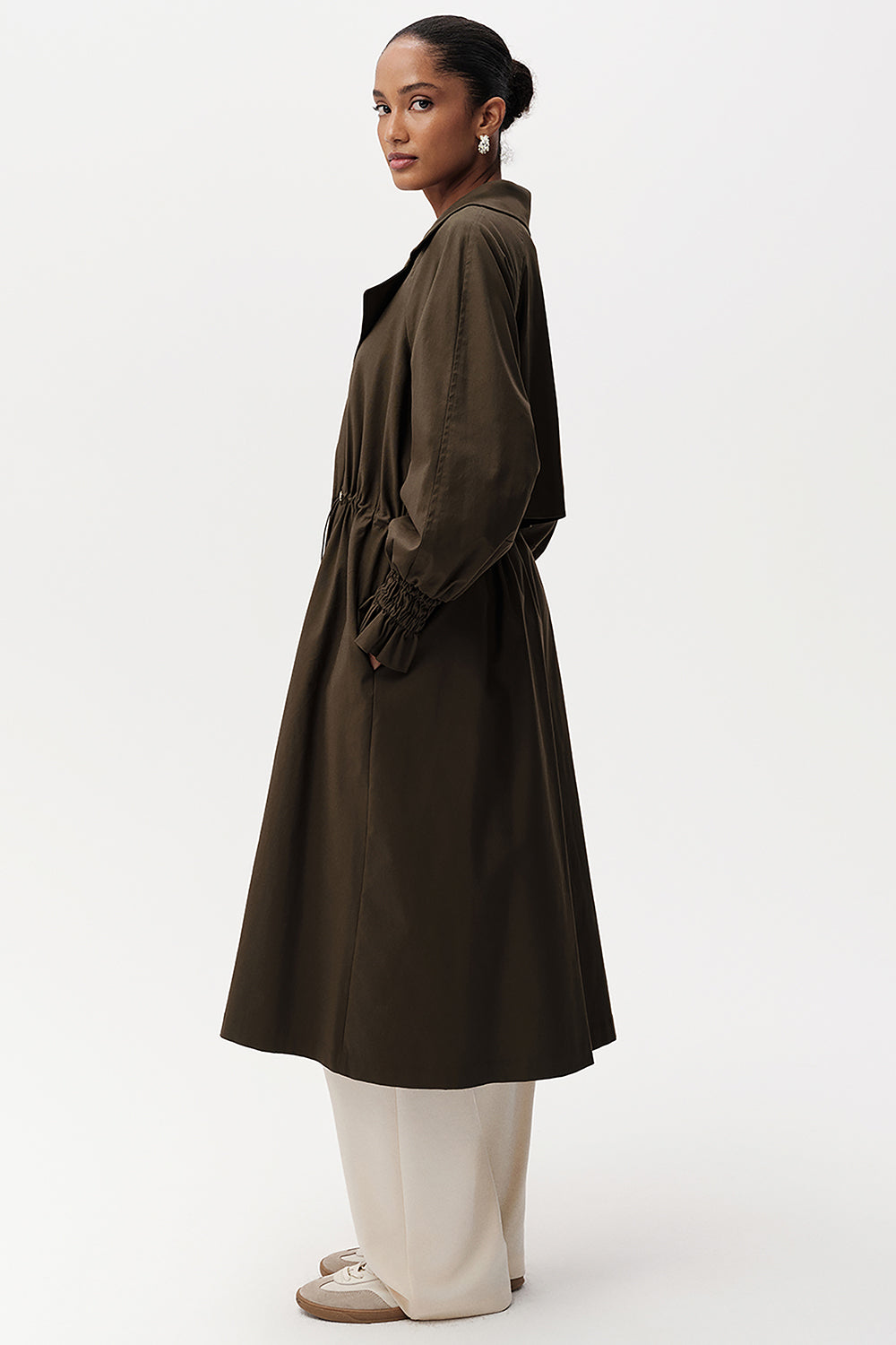 Uzun Kollu Kuşak Detaylı Midi Regular Trençkot